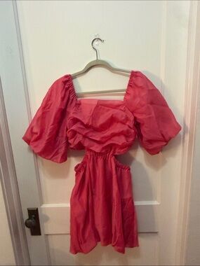 a new day Pink Puff Sleeve Cutout Mini Dress
